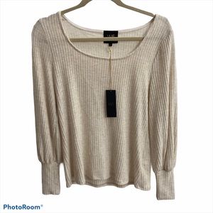 🆕W5 Anthropology Cream Ribbed Top Bubble Sleeve M